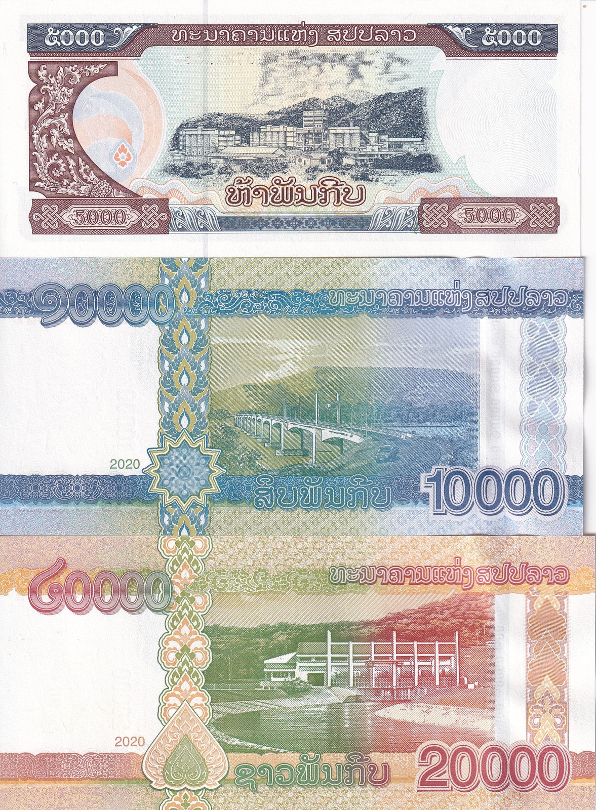 Laos 5000 10000 20000 Kip 2020 2022 P 41A 41B 41C Set of 3 pcs UNC