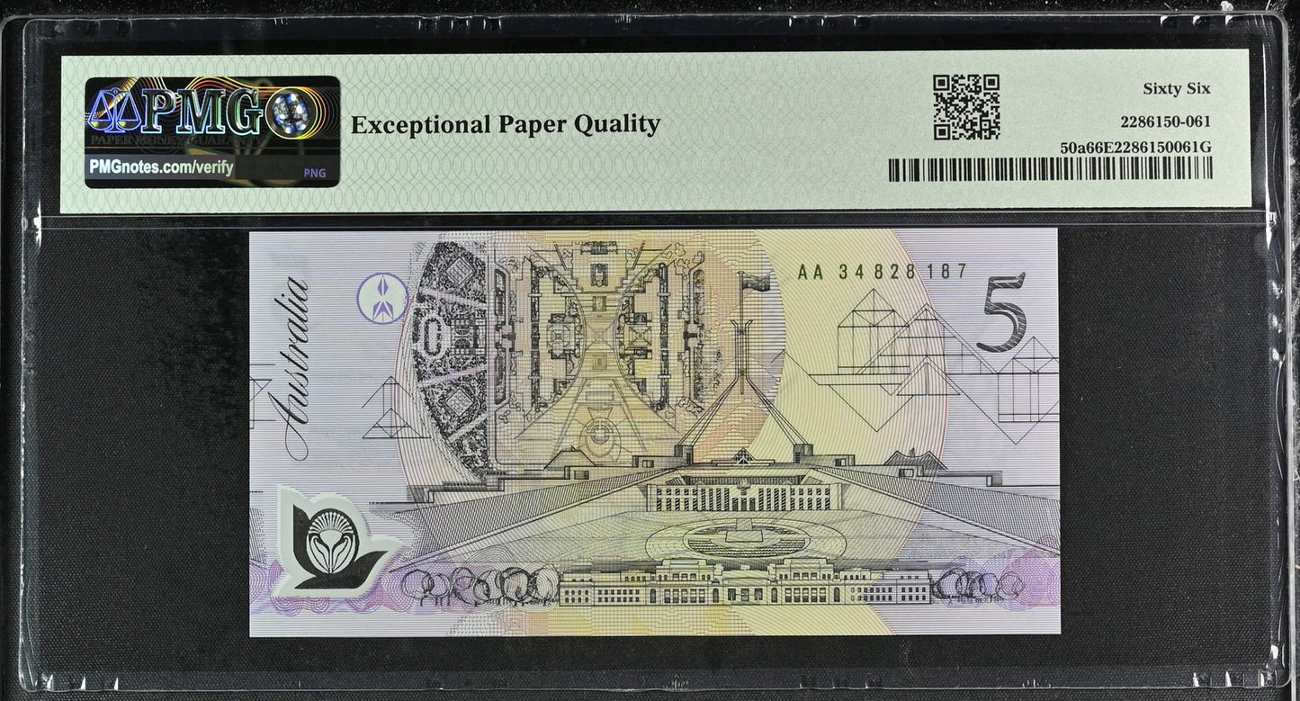 Australia 5 Dollars ND (1992) P 50a Polymer UNC PMG 66 EPQ AA First Prefix
