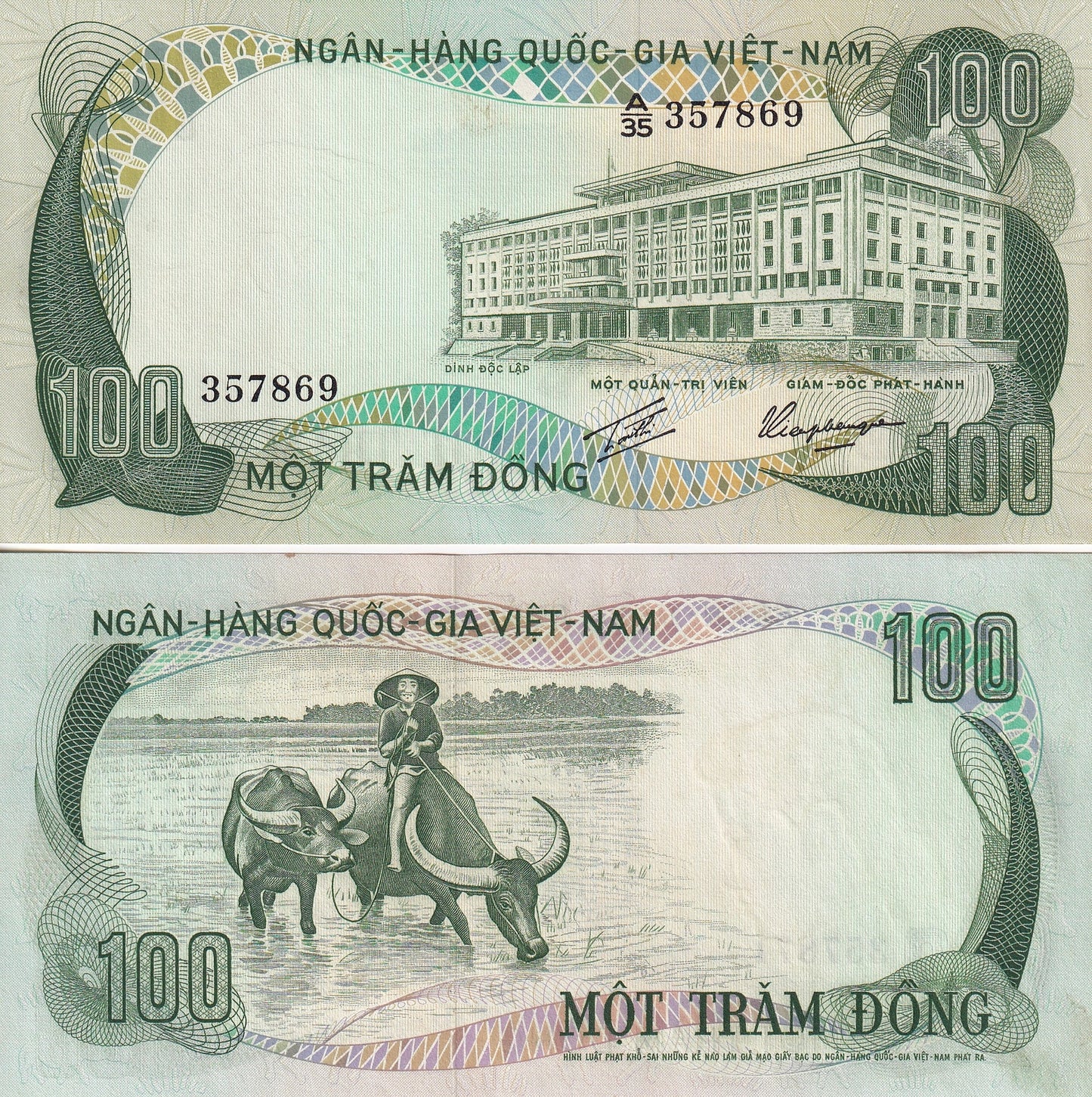 Viet Nam Vietnam South 100 Dong ND 1972 P 31 UNC Buffalo