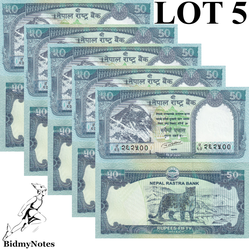 Nepal 50 Rupees 2019 P 79 UNC Snow Leopard 1/10 Bundle LOT 10 pcs