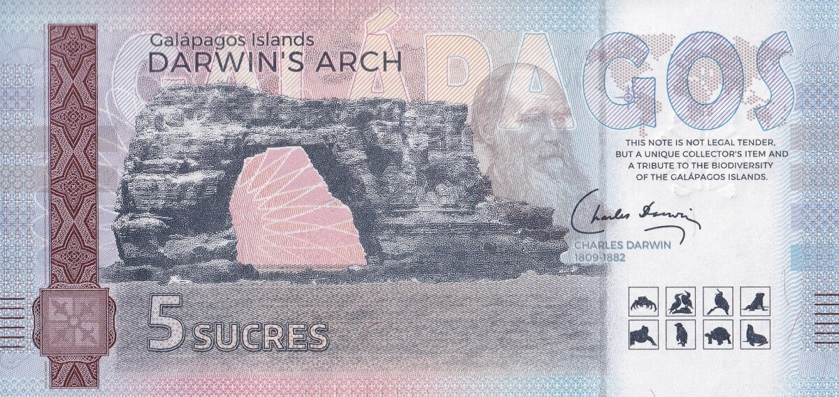 Galapagos Souvenir Note 5 Sucres Sally Lightfoot Crab UNC Test Note