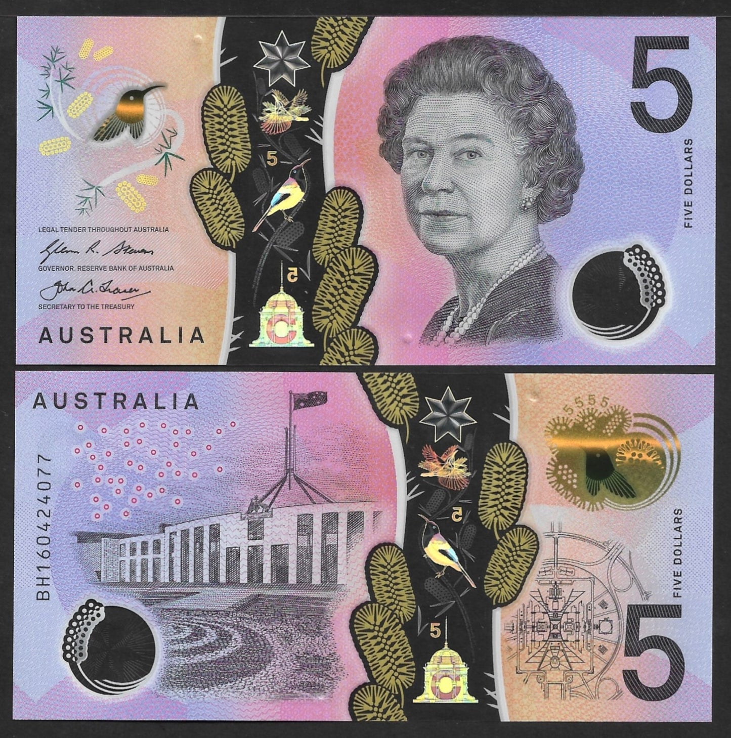 Australia 5 Dollars 2016 P 62 Queen Elizabeth II Polymer UNC