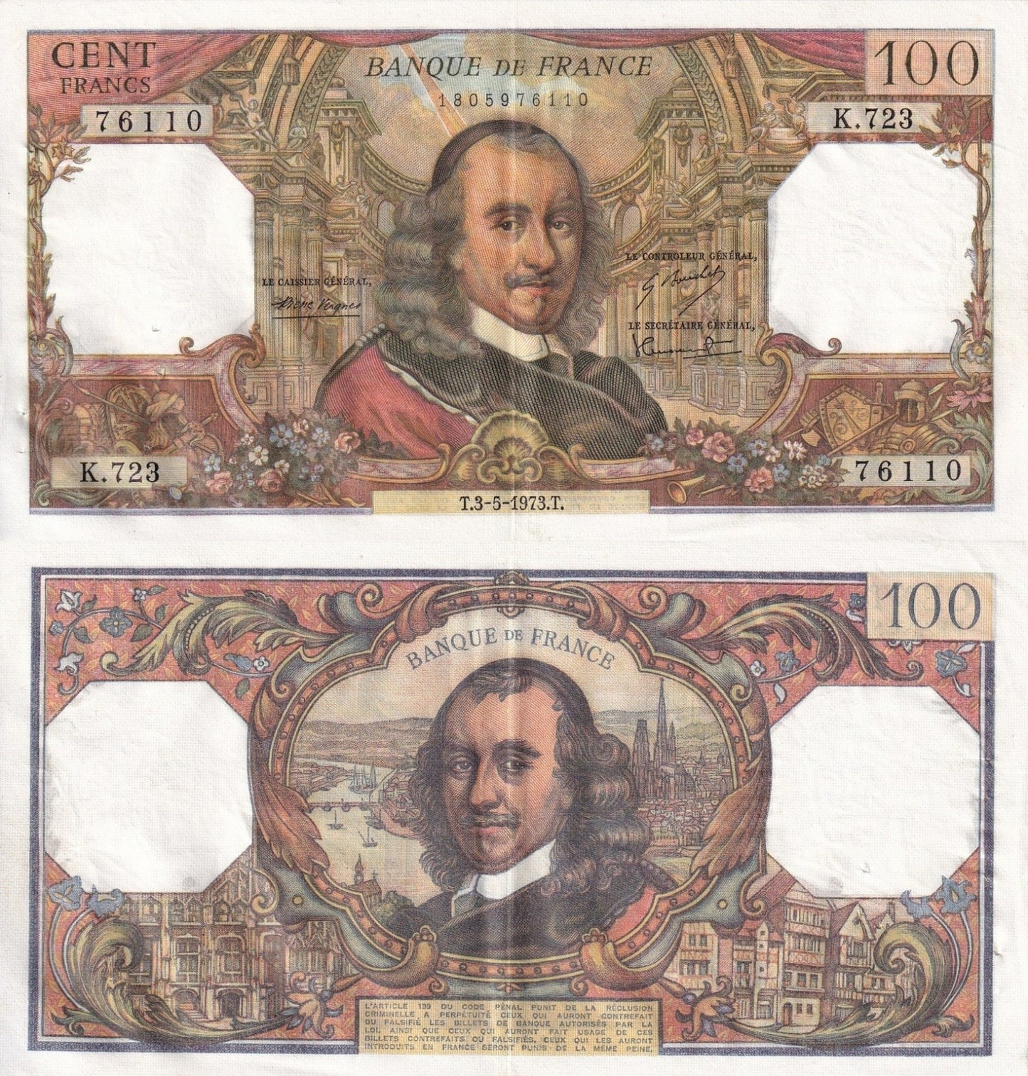 France 100 France 1973 P 149d EF With Hole