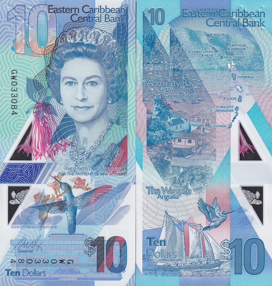 East Caribbean States 10 Dollars ND 2019 P 57 Polymer UNC