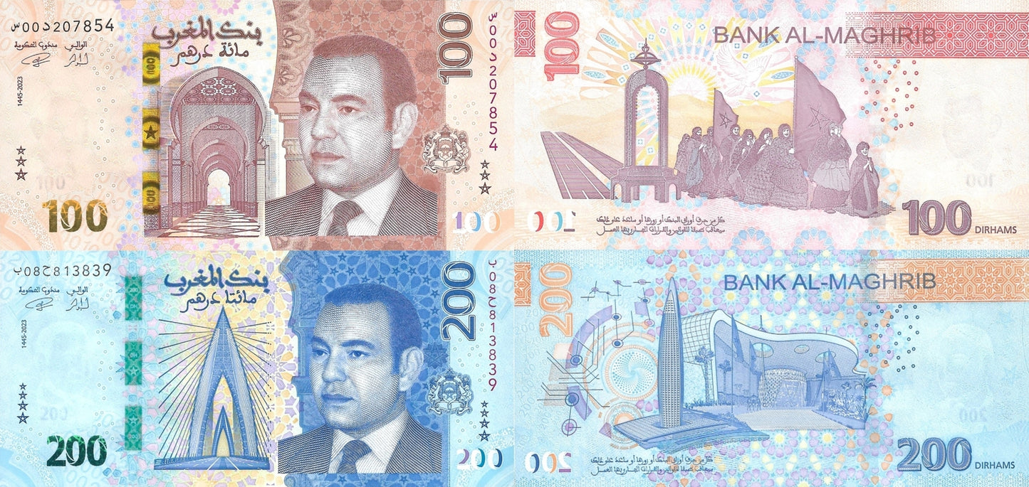 Morocco 100 200 Dirhams 2023 2024 P New UNC Set 2 pcs