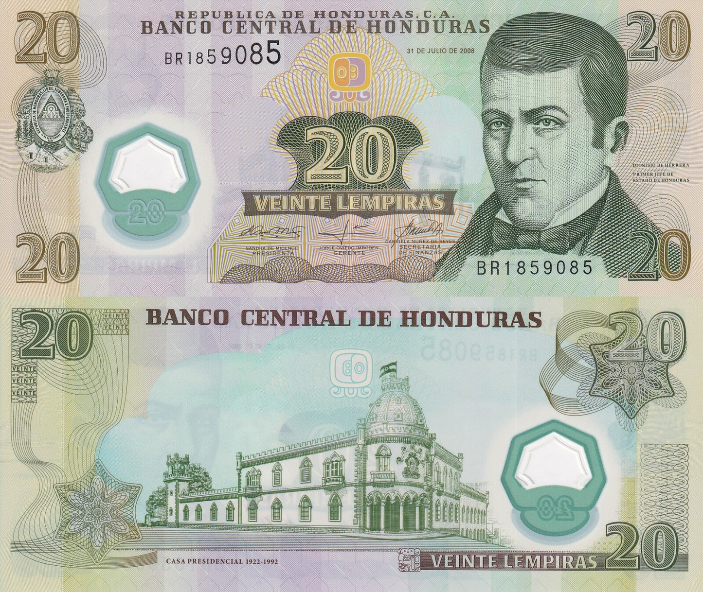 Honduras 20 Lempiras 2008 P 95 Polymer UNC