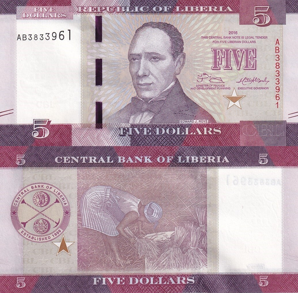 Liberia 5 Dollars 2016 P 31a UNC