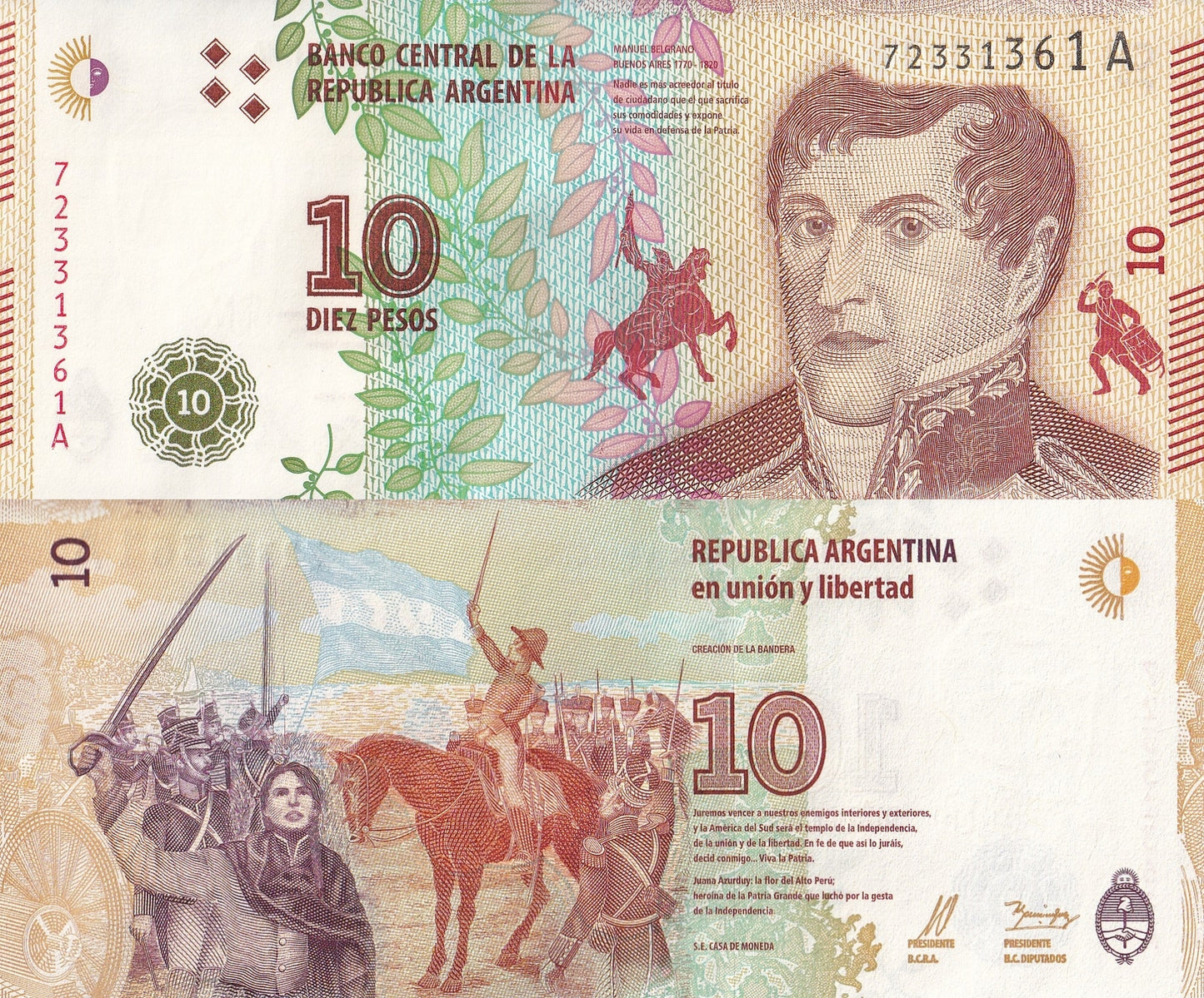 Argentinien 10 Pesos ND 2016 P 360 UNC