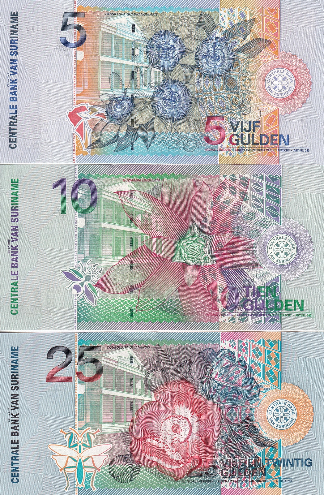 Suriname 5 10 25 Gulden 2000 P 146 147 148 UNC Set 3 pcs