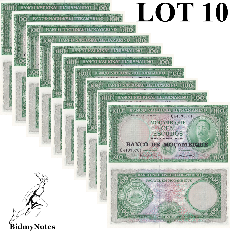 Mozambique 100 Escudoa 1961(1976) P 117 UNC 1/10 Bundle LOT 10 pcs