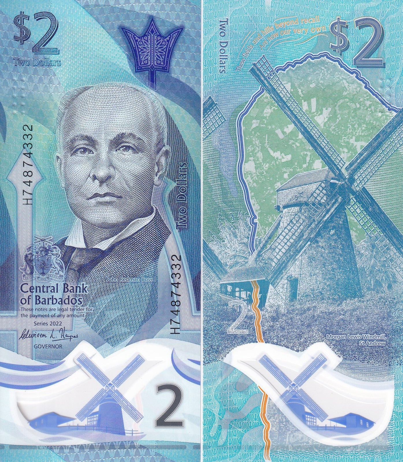 Barbados 2 Dollars P 80 New 2022 UNC Polymer