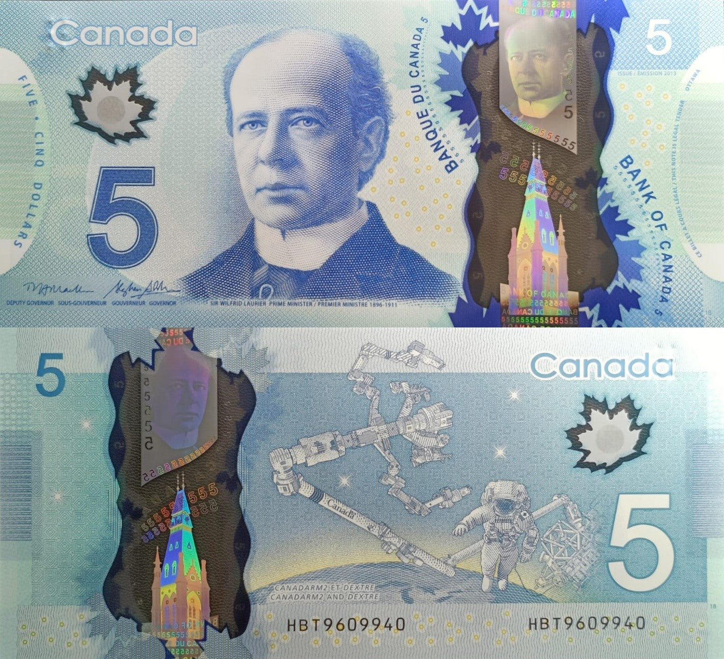 Canada 5 Dollars 2013 P 106b BC-69b Polymer UNC Macklem & Stephen Poloz