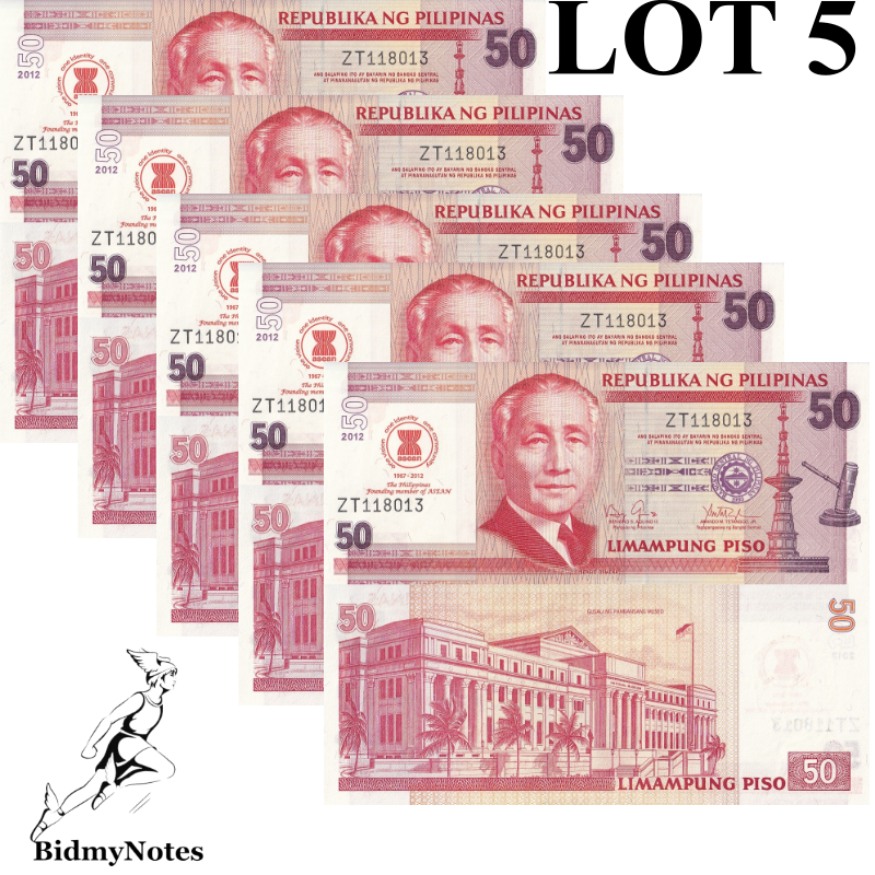 Philippines 50 Piso 2012 P 211A UNC Commemorative 1/20 Bundle LOT 5 pcs