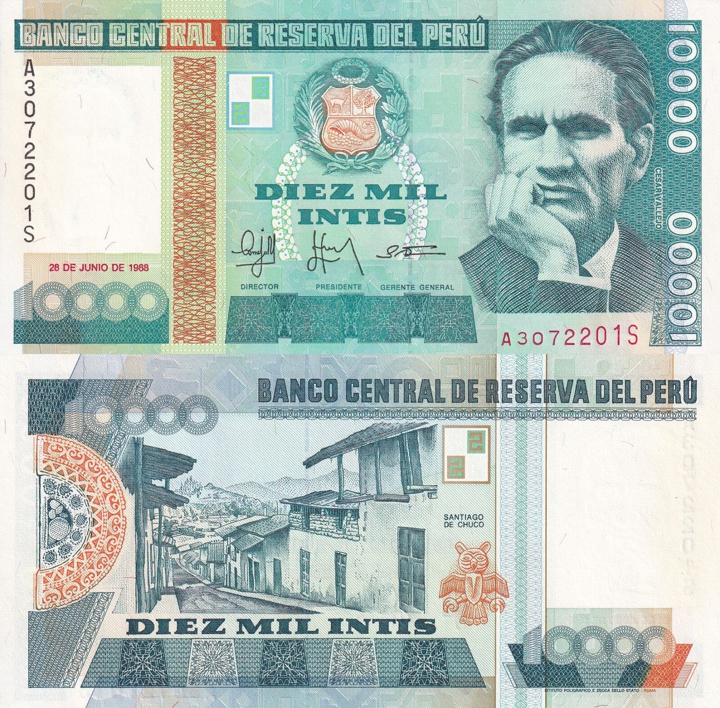 Peru 10000 Intis 1988 P 140 UNC