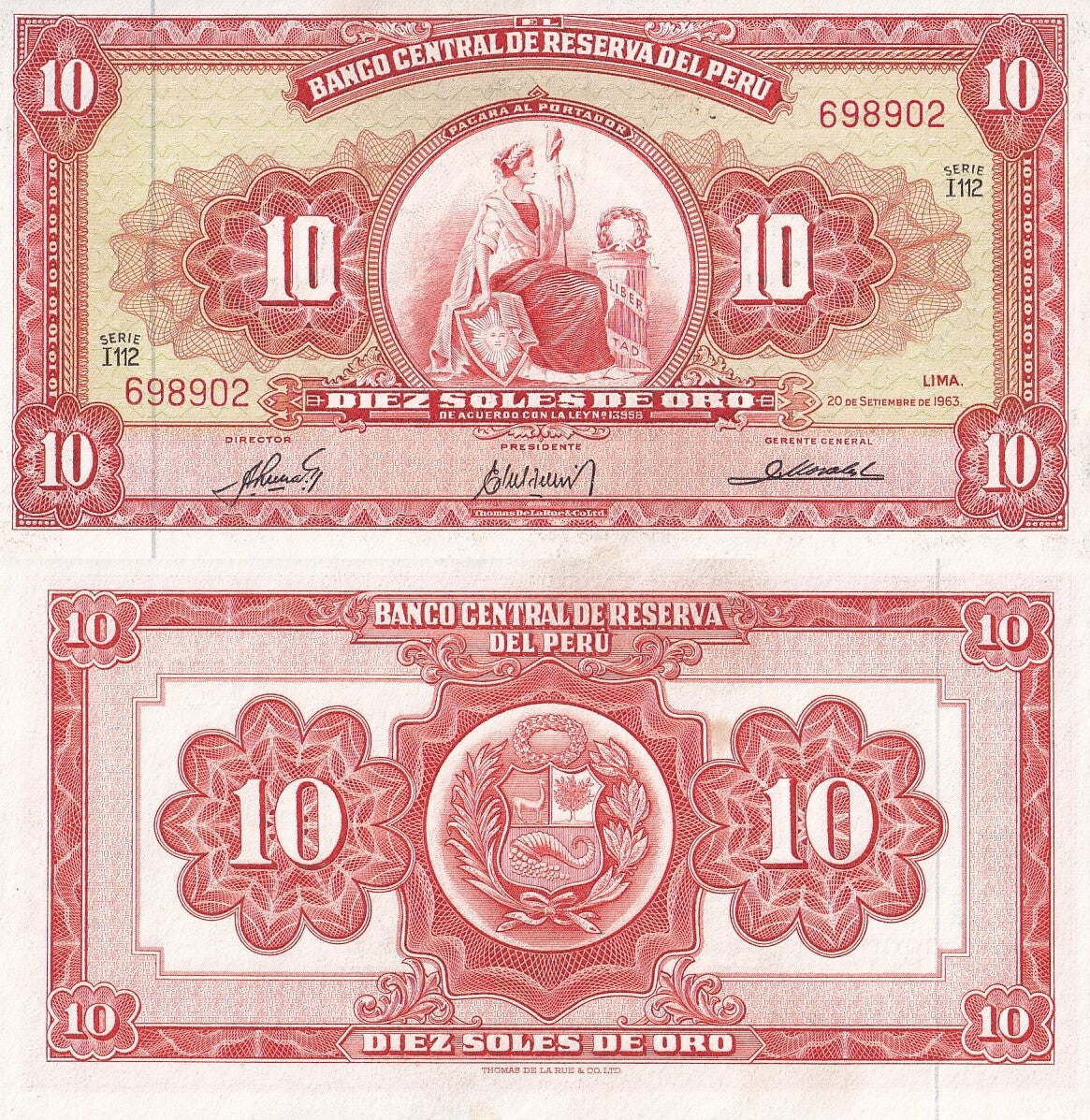 Peru 10 Soles De Oro Random Year P 84 UNC