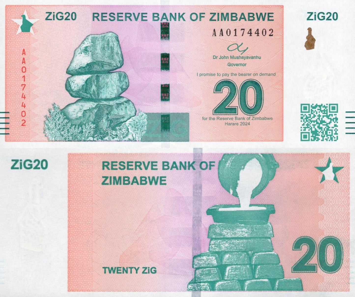 Zimbabwe 20 Zig 2024 P 111 UNC AA First Prefix