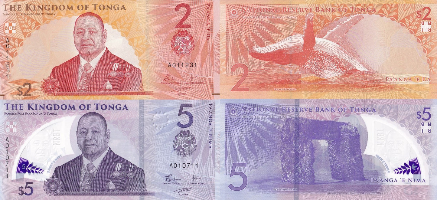 Tonga 2 5 Pa'anga 2024 P 50 51 Paper Polymer UNC Set 2 pcs