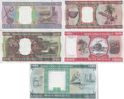 Mauritania 100-1000 Ouguiya 1981-2002 P 3D - P 4k UNC Set 5 pcs