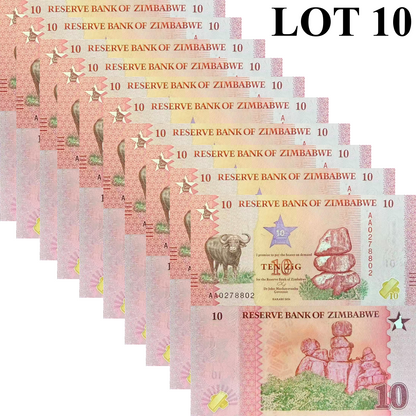 Zimbabwe 10 Zig 2026 P NEW Design UNC 1/10 Bundle Lot 10 pcs