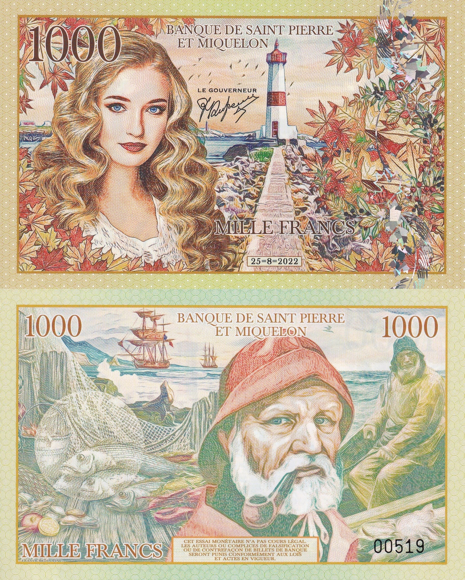 France 1000 Francs 2022 Polymer Saint Pierre and Miquelon UNC AA Prefix