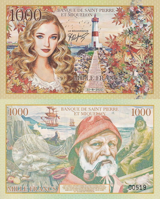 France 1000 Francs 2022 Polymer Saint Pierre and Miquelon UNC AA Prefix