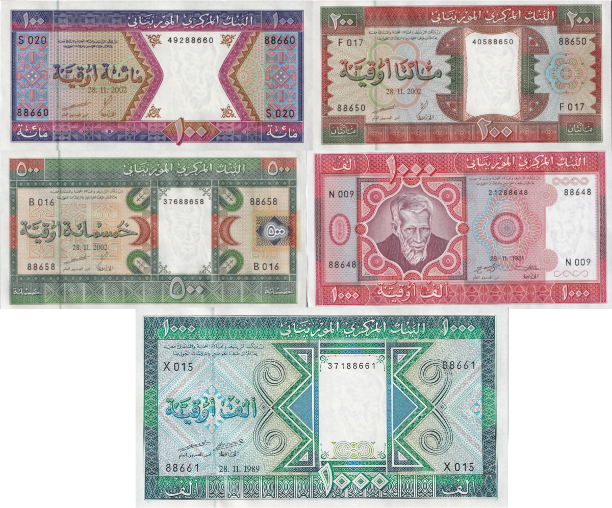 Mauritania 100-1000 Ouguiya 1981-2002 P 3D - P 4k UNC Set 5 pcs