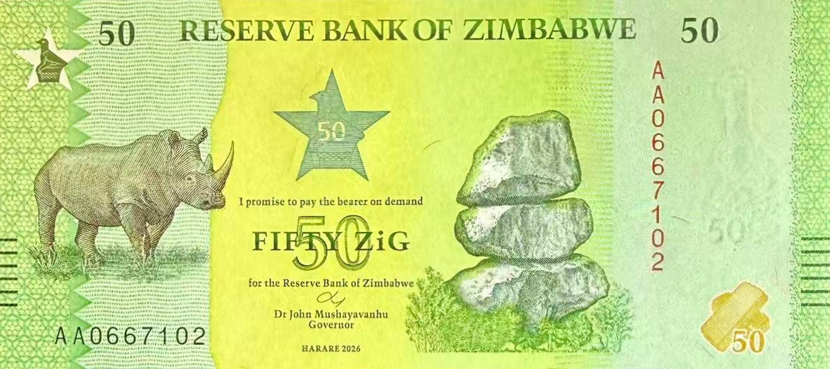 Zimbabwe 50 Zig 2026 P NEW Design UNC