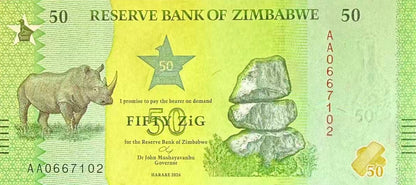 Zimbabwe 50 Zig 2026 P NEW Design UNC
