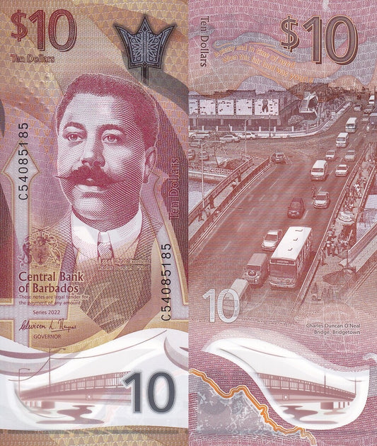 Barbados 10 Dollars 2022 P 82 Polymer UNC