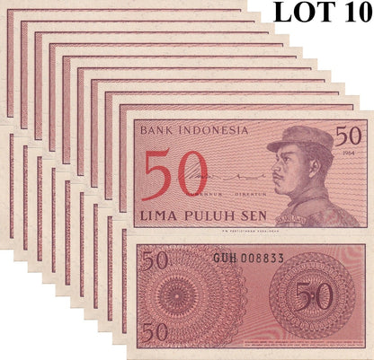 Indonesia 50 Sen 1964 P 94 UNC 1/10 Bundle LOT 10 pcs