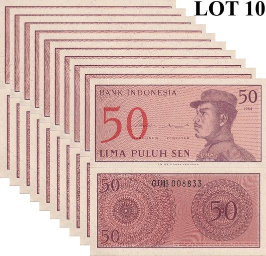Indonesia 50 Sen 1964 P 94 UNC 1/10 Bundle LOT 10 pcs