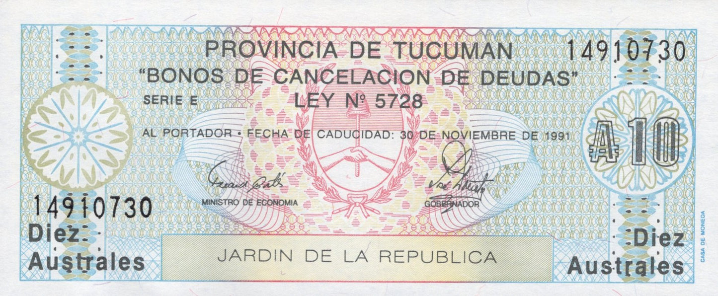 Argentina 10 Australes 1991 P S2713b(3) UNC