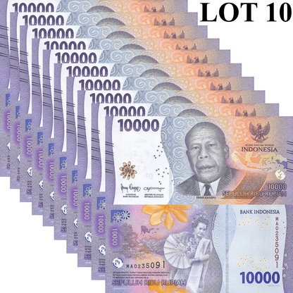Indonesia 10000 Rupiah 2022 P 165 UNC 1/10 Bundle Lot 10 pcs