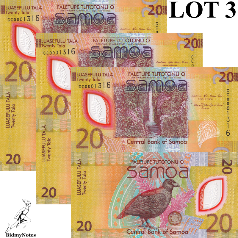 Samoa 20 Tala ND 2023 2024 P 49 New Design Polymer UNC LOT 3 pcs