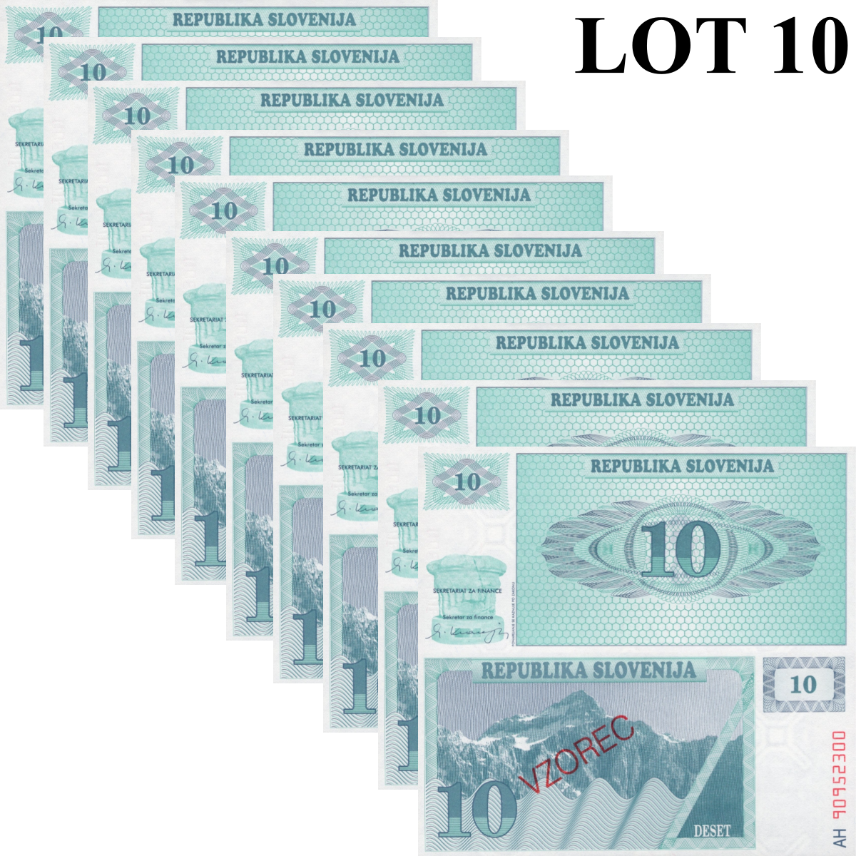 Slovenia 10 Tolarjev 1990 P 4 UNC Specimen 1/10 Bundle Lot 10 pcs