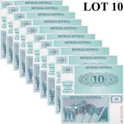 Slovenia 10 Tolarjev 1990 P 4 UNC Specimen 1/10 Bundle Lot 10 pcs
