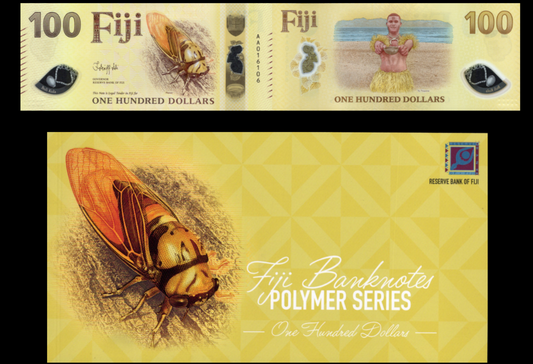 Fiji 100 Dollars 2026 P New Polymer Design UNC AA Prefix With Folder
