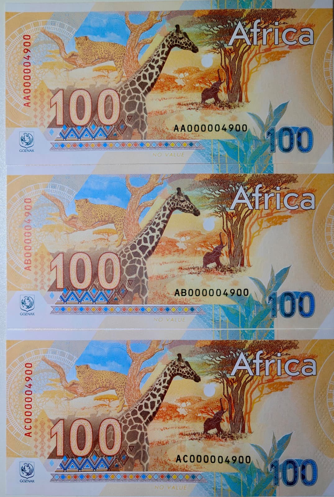 Russia Test Note GOZNAK Africa Rhino Lion Big Elephant Set 3 pcs Matching No.