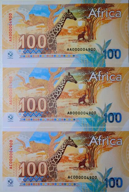 Russia Test Note GOZNAK Africa Rhino Lion Big Elephant Set 3 pcs Matching No.