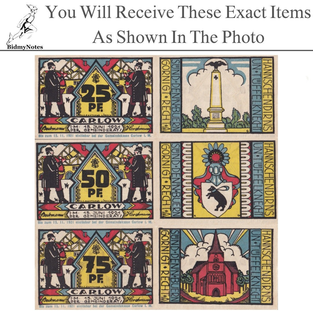 Germany Notgeld CARLOW 25 50 75 Pfennig 1921 Set 3 pcs