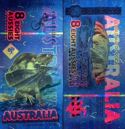 Australia TEST NOTE Souvenir Note 8 Aussie Frilled Lizard UNC