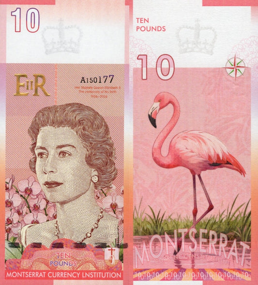 East Caribbean States 2022 MONTSERRAT 10 £ TEST NOTE QUEEN ELIZABETH II UNC