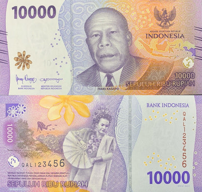 Indonesia 10000 Rupiah 2022 P 165 UNC ASCENDING LADDER NO. 123456