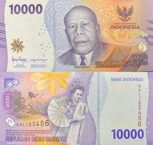 Indonesia 10000 Rupiah 2022 P 165 UNC ASCENDING LADDER NO. 123456