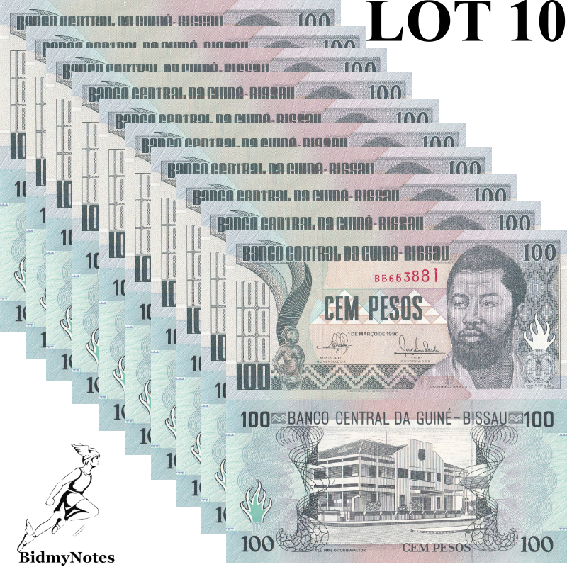 Guinea Bissau 100 Pesos 1990 P 11 UNC 1/10 Bundle LOT 10 pcs