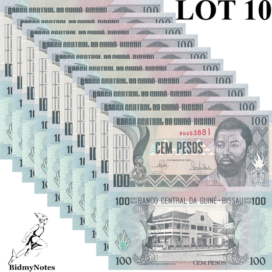 Guinea Bissau 100 Pesos 1990 P 11 UNC 1/10 Bundle LOT 10 pcs