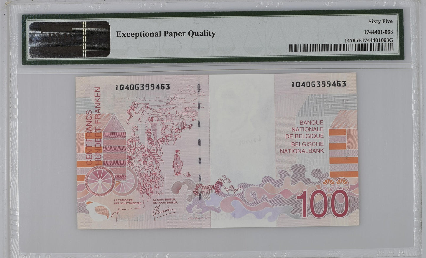 Belgium Banque National 100 Francs ND (1995-2001) P 147 UNC PMG 65 EPQ