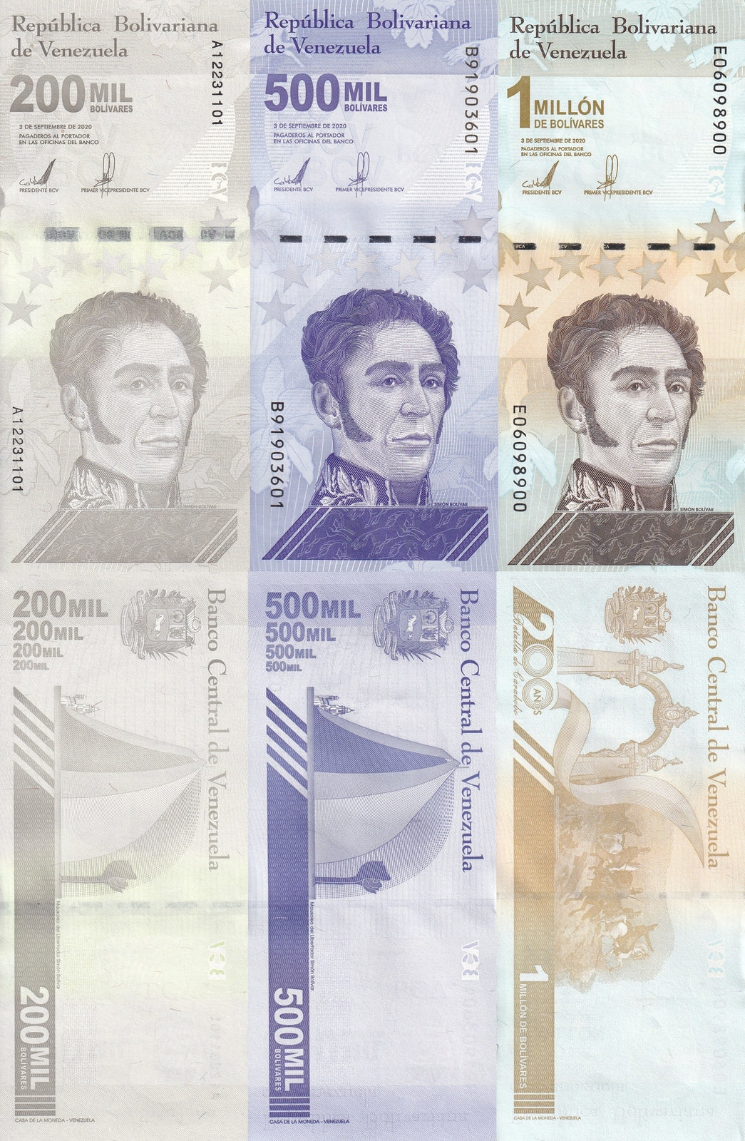 Venezuela 200000 500000 1 Million Bolivares 2020 P 112 113 114 UNC Set 3 pcs