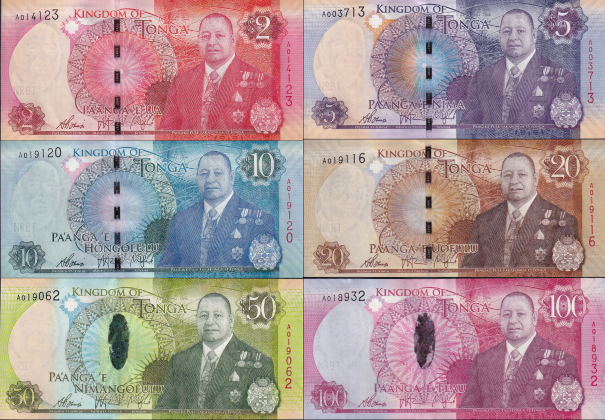 Tonga 2 5 10 20 50 100 Pa'anga ND 2015 P 44 45 46 47 48 49 UNC COMM. Set 6 pcs