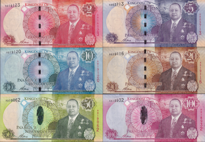 Tonga 2 5 10 20 50 100 Pa'anga ND 2015 P 44 45 46 47 48 49 UNC COMM. Set 6 pcs